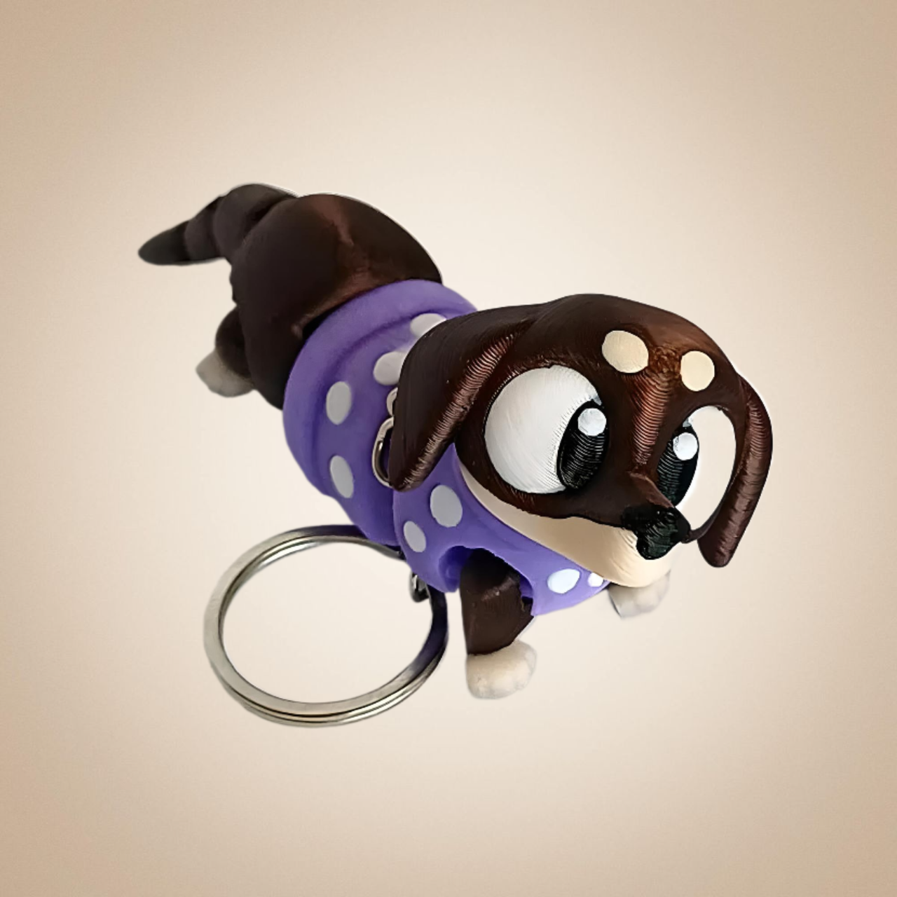 Брелок для ключів такса 3D, 12 см/Гнучкий дитячий брелок 3д собачка/ Шарнірна 3д підвіска для наплічника, фото 1