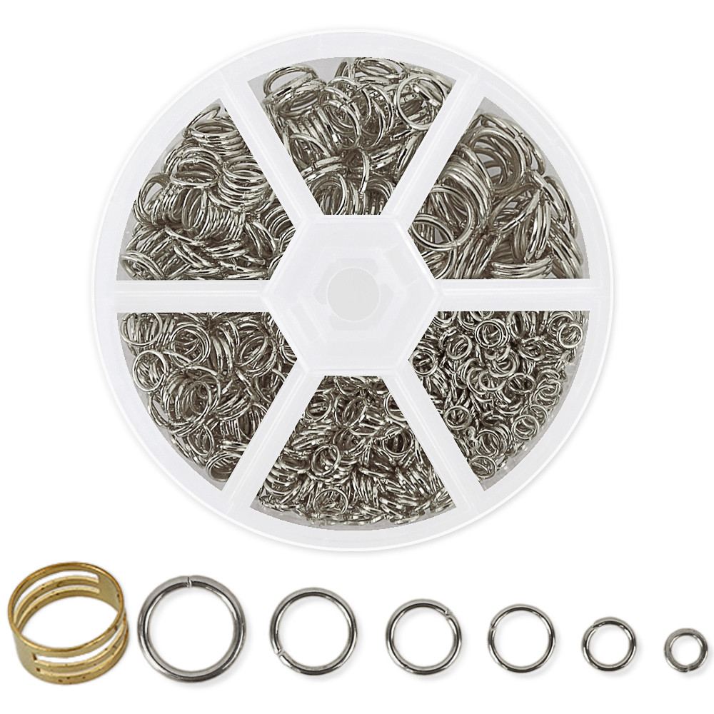 Набір фурнітури для створення біжутерії, кільця, срібло, 6 комірок, фото 1