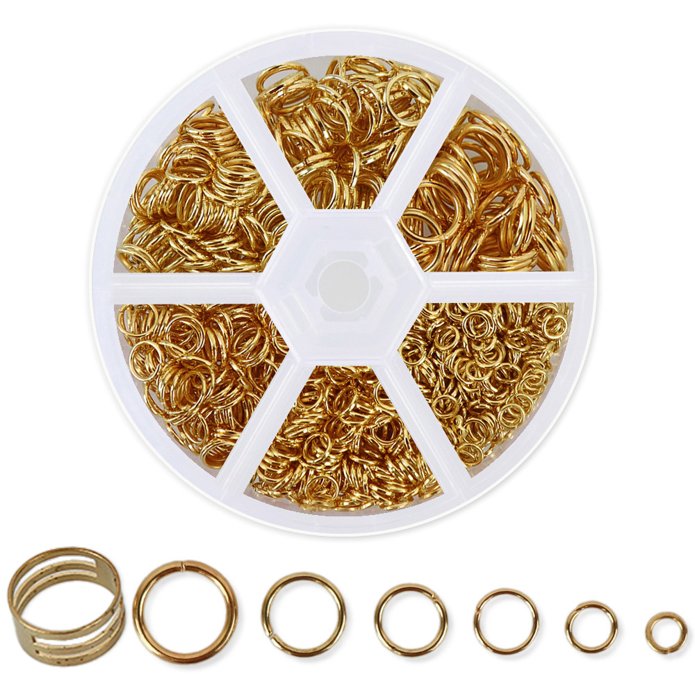 Набір фурнітури для створення біжутерії, кільця, золото, 6 комірок, фото 1