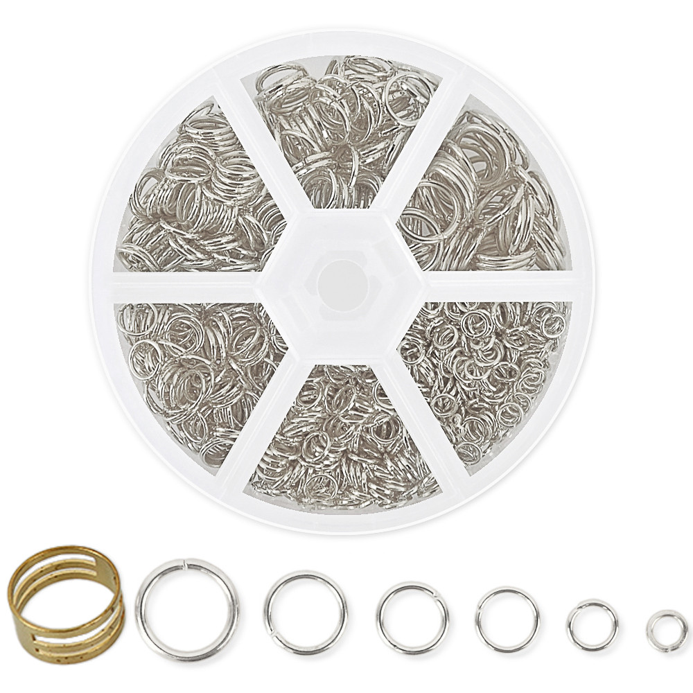 Набір фурнітури для створення біжутерії, кільця, платина, 6 комірок, фото 1