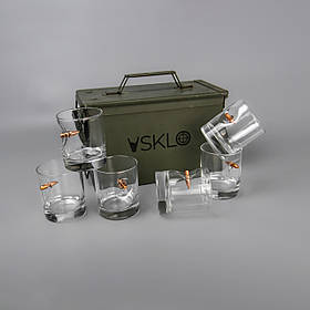 Набір для віскі 6 склянок (вставки: куля) у металевій упаковці | Подарунок братові