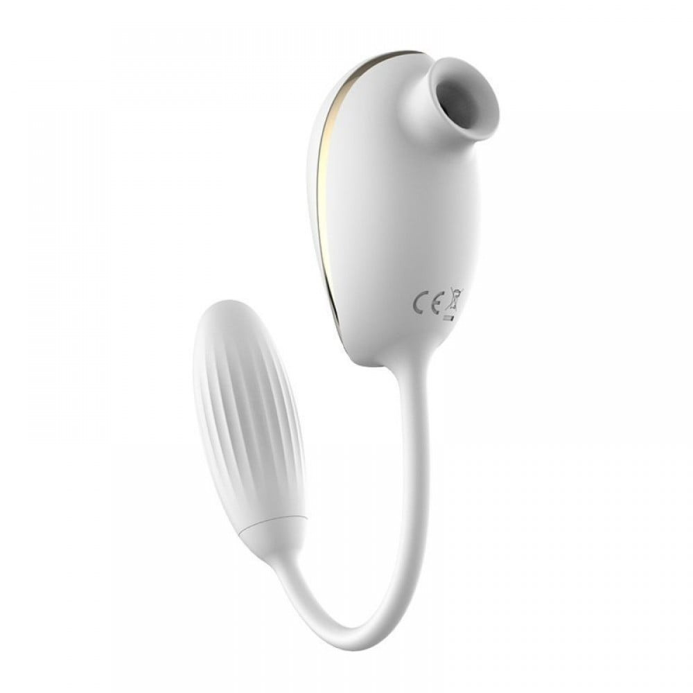 Вакуумний стимулятор з віброяйцем High End Suction Love Egg WHITE, фото 1
