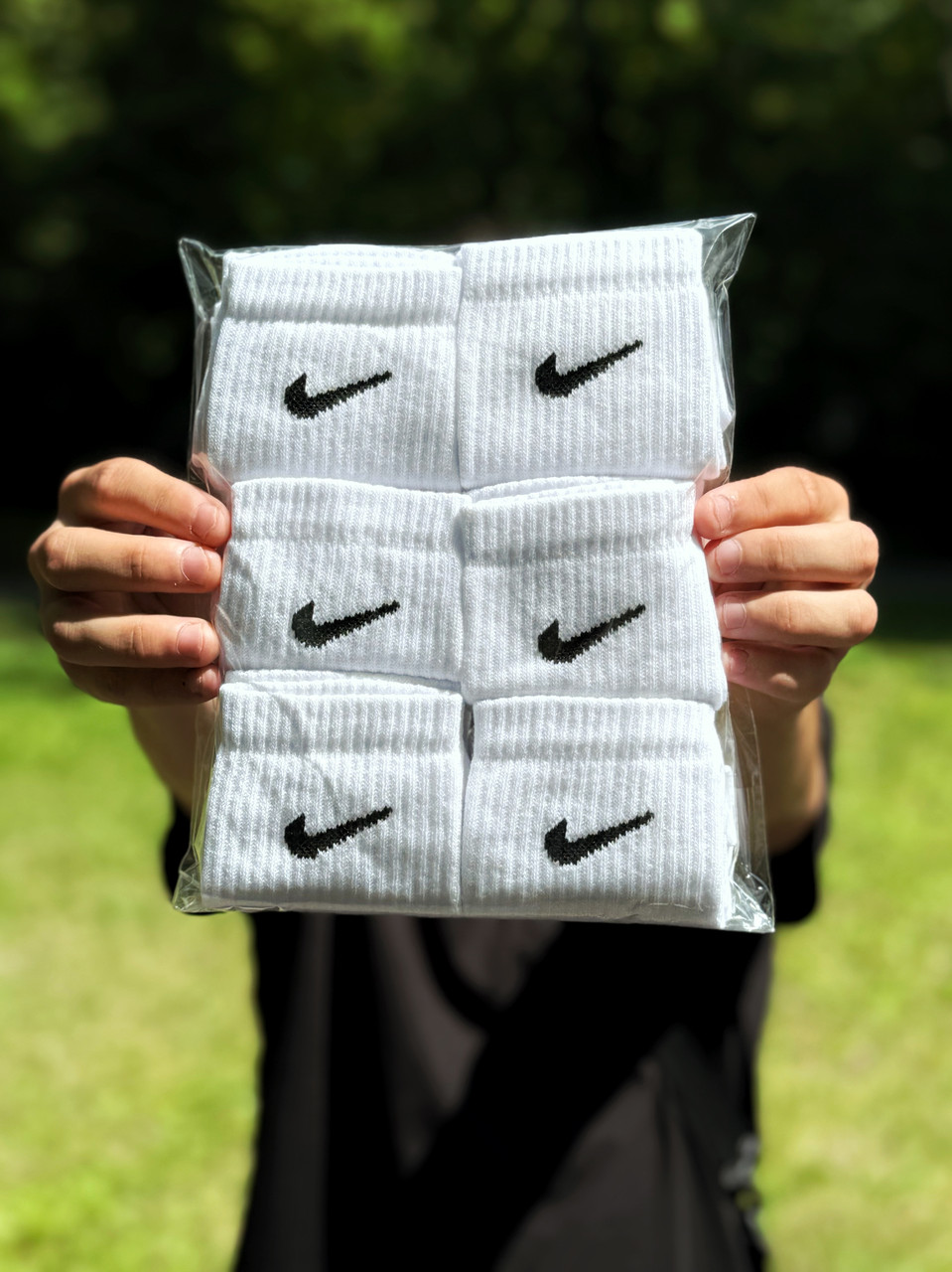 6 пар Бавовна Средні жіночі Шкарпетки Nike / найк - Білі, фото 1