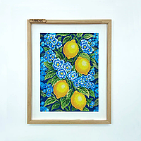 Схема для вишивання бісером Лимони з блакитними квітами А3Н_559