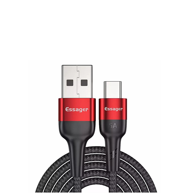 Кабель ESSAGER Fast Charging 5A USB-A to Type C 0.3m red, фото 1