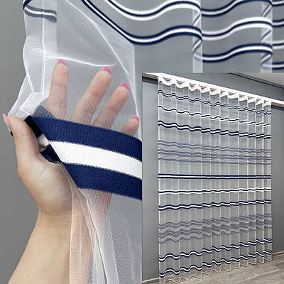 Тюль фатин смуги. Колір синій з білим. Код 1773т