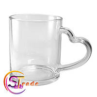 Чашка сублимационная стеклянная ПРОЗРАЧНАЯ ручка СЕРДЦЕ