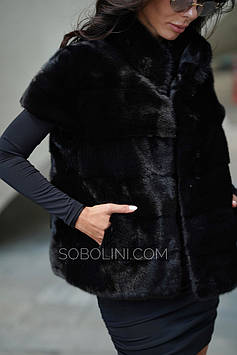 Жилет коротенький чорний з хутра Nafa