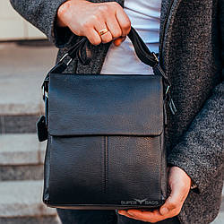 Чоловіча чорна  шкіряна сумка-месенджер Tiding Bag 75-5271