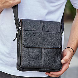 Чоловіча шкіряна чорна сумка через плече Tiding Bag M1254A