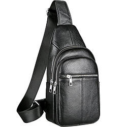 Чоловічий шкіряний слінг сумка-рюкзак через плече чорна TIDING BAG-MK 83423