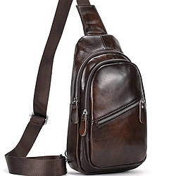 Чоловічий шкіряний слінг на одне плече сумка-слінг коричнева TIDING BAG 62867