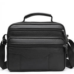 Чоловіча шкіряна сумка-барсетка з ручкою з ременем через плече чорна BX-10041