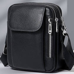 Чоловіча шкіряна сумка-барсетка через плече чорна Bexhill BX-09164