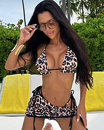 Пляжний комплект: леопардовий купальник і спідниця, без поролонових вкладок, S M L