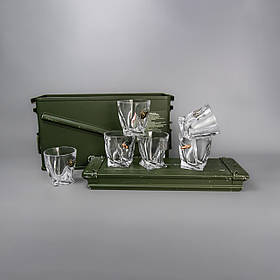Набір для віскі, кришталеві склянки 6 шт. в металевій упаковці | Подарунок військовому