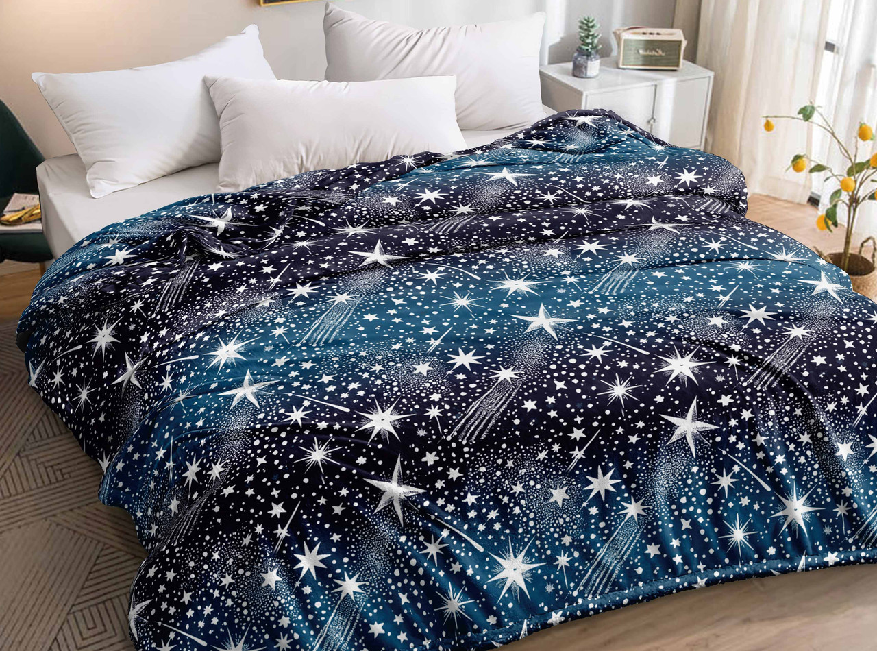 Плед-покривало (Фліс) | Плед від виробника "Королева Ночі" | 150х220 | Зірки на синьому, фото 1