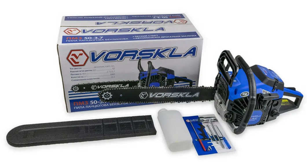 Бензопила VORSKLA ПМЗ 50-3,7 (1 шина, 1 ланцюг, двигун 50 см куб), фото 1
