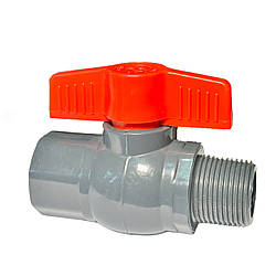 Кран кульовий діаметр 1/2" пластиковий із внутрішньою та зовнішньою різзю