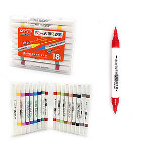 Набір акрил. скетчмаркерів двостор. Aodemei м'який+тверд., 18шт., plastic box