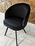 Інтер'єрний стілець КОМО зі спинкою з чорного велюру категорії топ на чорному прямокутному металевому каркасі, фото 4