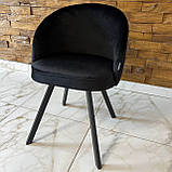 Інтер'єрний стілець КОМО зі спинкою з чорного велюру категорії топ на чорному прямокутному металевому каркасі, фото 2
