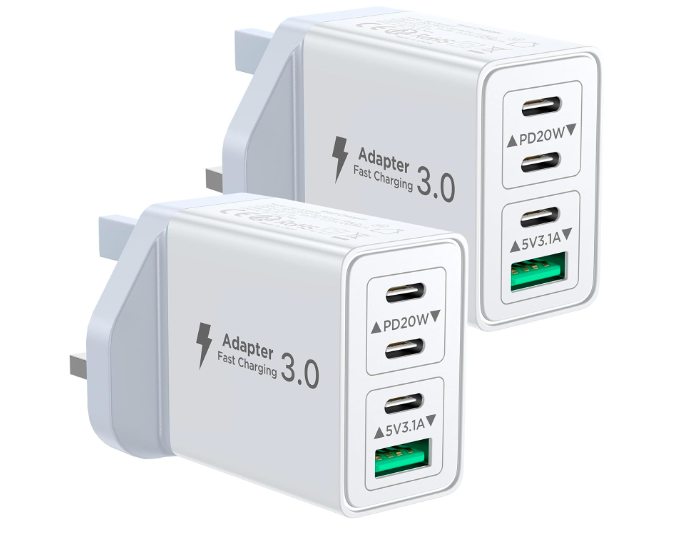 Мережевий зарядний пристрій Aioneus 40 Вт з 4 портами ( 2шт) USB і USB-C швидкий зарядний пристрій білий, фото 1