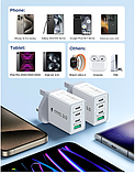 Мережевий зарядний пристрій Aioneus 40 Вт з 4 портами ( 2шт) USB і USB-C швидкий зарядний пристрій білий, фото 3