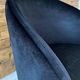 Інтер'єрний стілець КОМО зі спинкою з чорного велюру категорії топ на круглому прямокутному металевому каркасі, фото 3