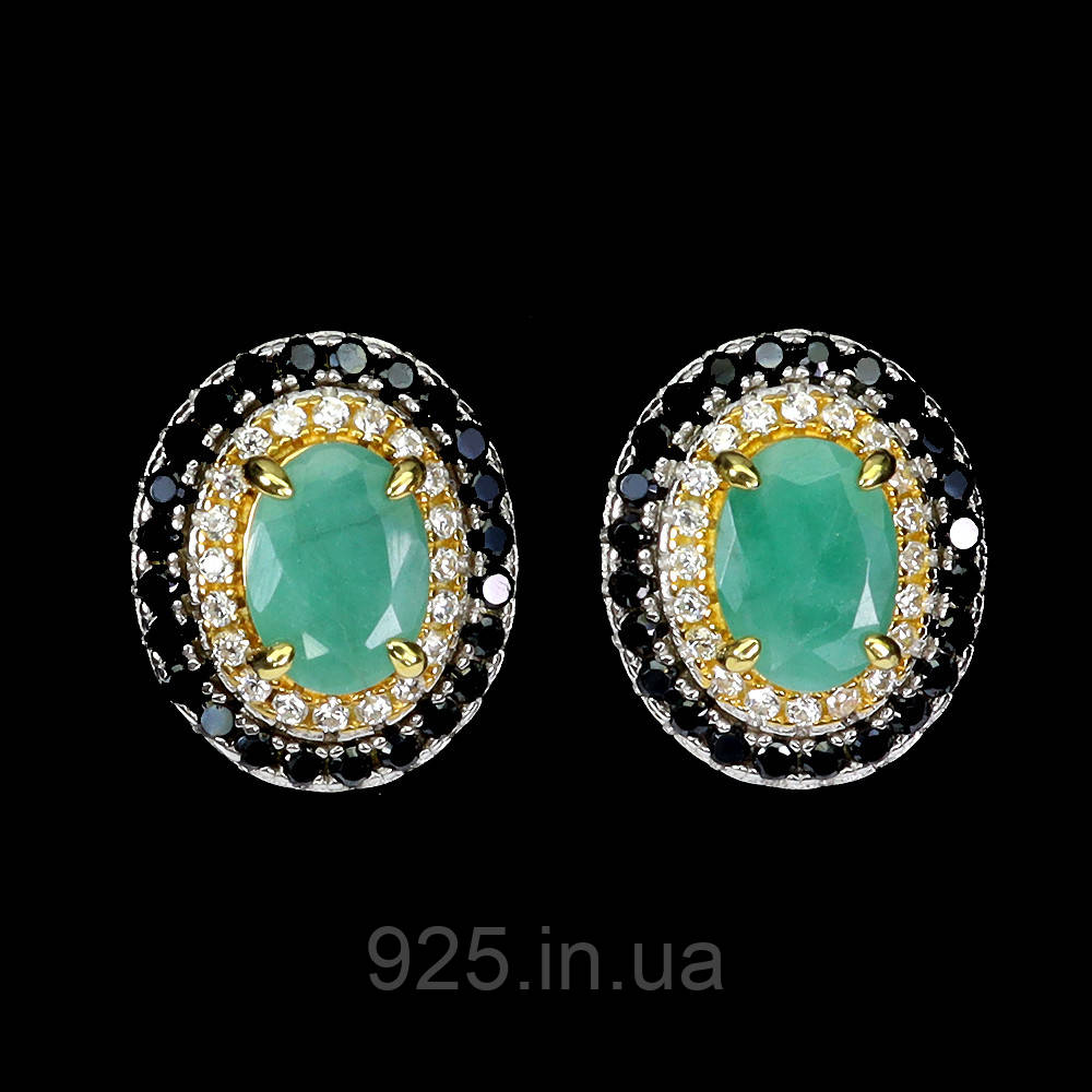 Сережки. Натуральний смарагд і шпінель. Срібло 925., фото 1