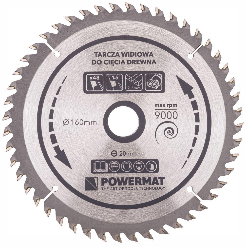 Круг пиляльний по дереву 160x20 мм Powermat 48 зубів для пиляння деревини