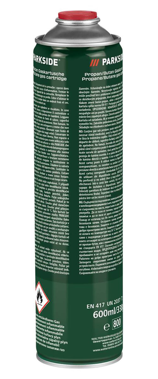 Газовий картридж для випалювача бур'янів PARKSIDE LIDL 600 мл, різьбовий газовий балончик туристичний, фото 1