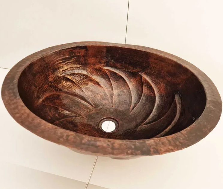 Мідна кругла раковина врізна мийка