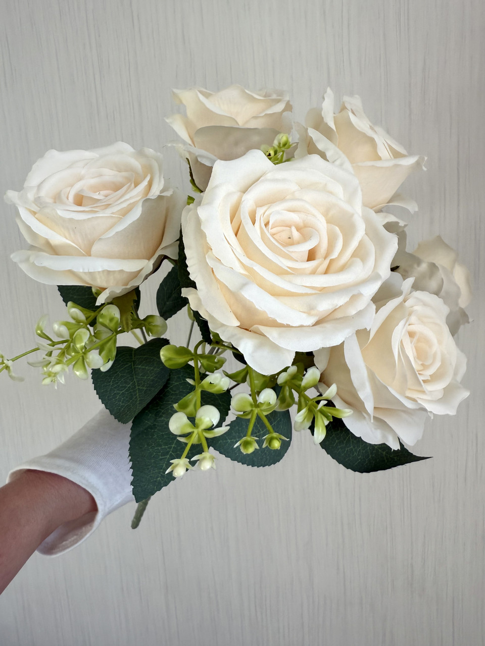 Штучний букет троянд, преміум якість ( молочна , 43 см ), фото 1