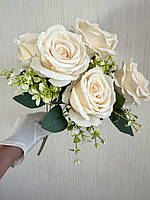 Штучний букет троянд, преміум якість ( молочна , 43 см ), фото 2