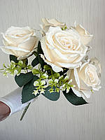 Штучний букет троянд, преміум якість ( молочна , 43 см ), фото 4