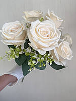Штучний букет троянд, преміум якість ( молочна , 43 см ), фото 5