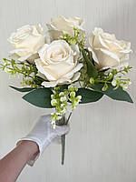 Штучний букет троянд, преміум якість ( молочна , 43 см ), фото 7