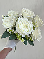 Штучний букет троянд, преміум якість ( молочна , 43 см ), фото 6