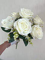 Штучний букет троянд, преміум якість ( молочна , 43 см ), фото 9