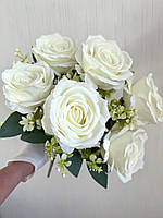 Штучний букет троянд, преміум якість ( молочна , 43 см ), фото 5
