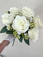 Штучний букет троянд, преміум якість ( молочна , 43 см ), фото 3