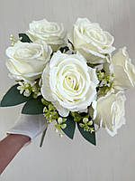 Штучний букет троянд, преміум якість ( молочна , 43 см ), фото 7