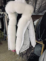 Куртка біла жіноча зимова, парка з натуральним хутром фінського песця. Розміри з 42 до 60