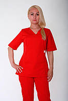 Медицинский хирургический костюм врача женский без застежки 42р. № 3263 коттон красный - Медицинская форма Хелслайф