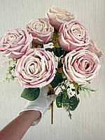 Штучний букет троянд, преміум якість ( пудрова , 45 см ), фото 4