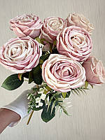 Штучний букет троянд, преміум якість ( пудрова , 45 см ), фото 7