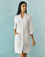 Медицинский халат женский кнопки Элизабет р.40 (40-54) коттон белый рукав три чверти - Медицинская одежда Белый Халат