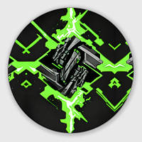 Значек на булавке Зелёный рунический камень Киберпанк (58 мм)