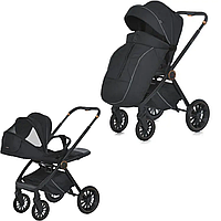 ТОП Коляска 2в1 El Camino ME 1100-1 чёрная люлька+прогулочный блок PU колёса амортизация до 22 кг